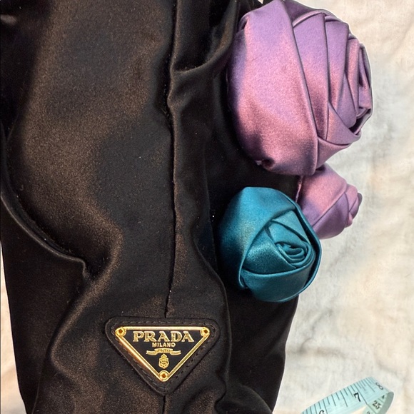 Prada Black Satin Mini Hand Bag with rosette appliqués. - Picture 8 of 9